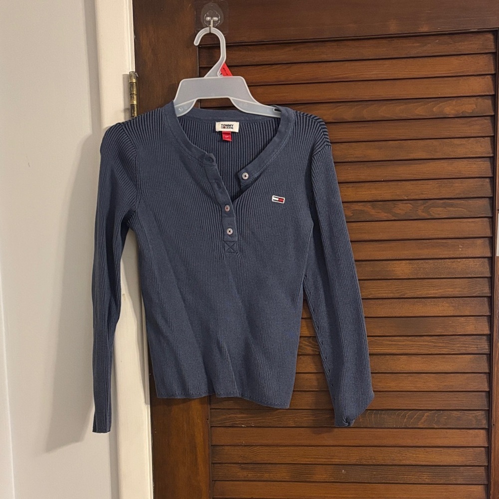 Tommy Hilfiger Blue Ribbed Long Sleeve Top